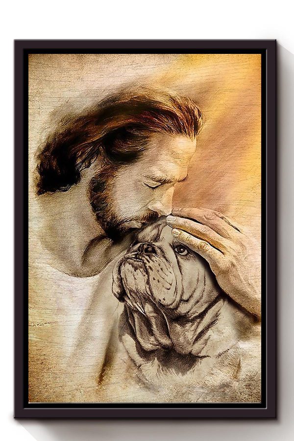 Jesus Hug Bull dog God For Gift For Christian Framed Matte Canvas Framed Prints, Canvas Paintings