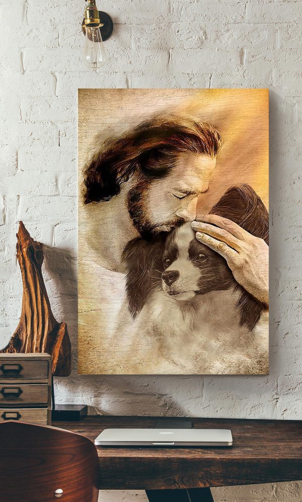 Jesus And Papillon Dog God For Gift For Dog Lovers Christian Canvas Gallery Painting Wrapped Canvas Framed Prints, Canvas Paintings - Image 2