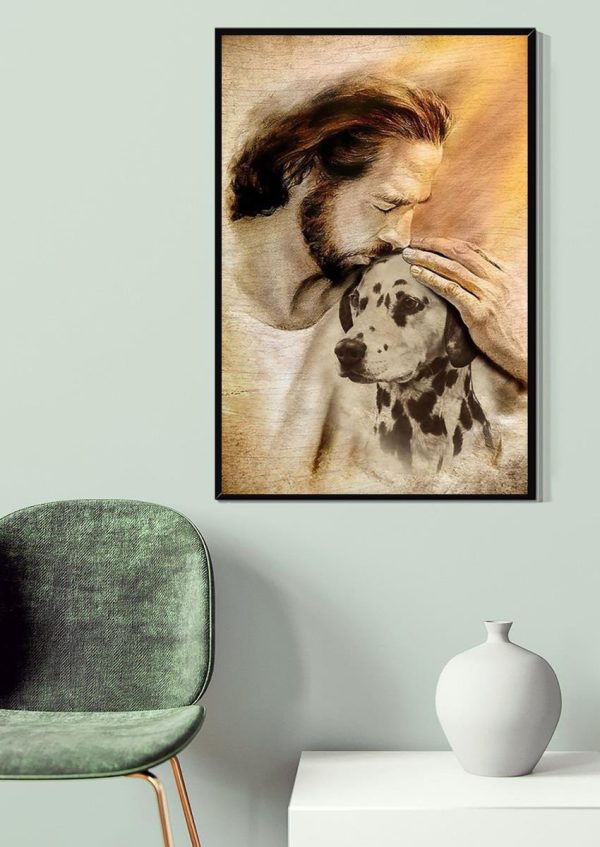 Jesus And Dalmatian Dog God For Gift For Dog Lovers Christian Canvas Gallery Painting Wrapped Canvas Framed Prints, Canvas Paintings - Image 4