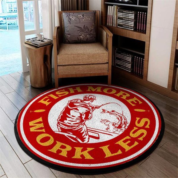 Fishing Fish More Work Less Living Room Round Mat Circle Rug