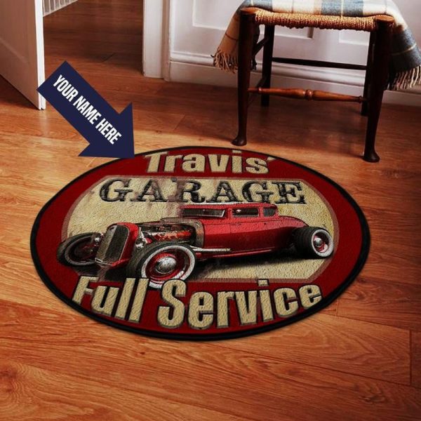 Personalize Vintage Custom Car Round Mat For Garage Round Mat 05201 Living Room Rugs, Bedroom Rugs, Kitchen Rugs