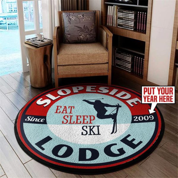 Personalized Slopeside Lodge Round Mat Round Floor Mat Room Rugs Carpet Outdoor Rug Washable Rugs