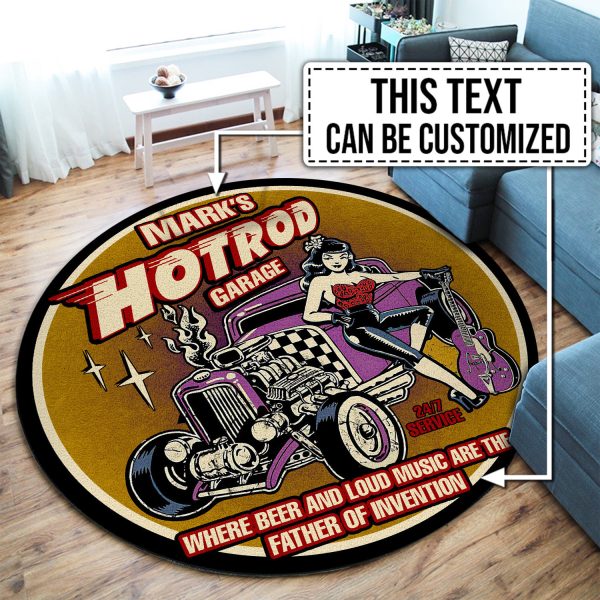 Personalized Hot Rod Garage Round Mat - Image 2