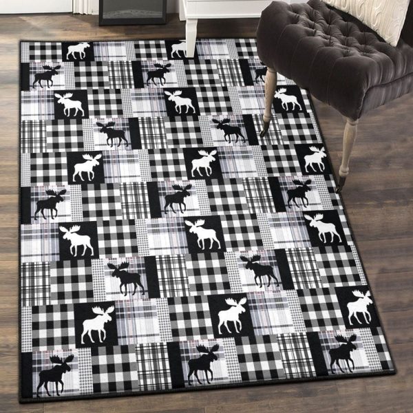 Square Grid Washable Rugs Moose Grid Rug Rectangle Rugs Washable Area Rug Non-Slip Carpet For Living Room Bedroom