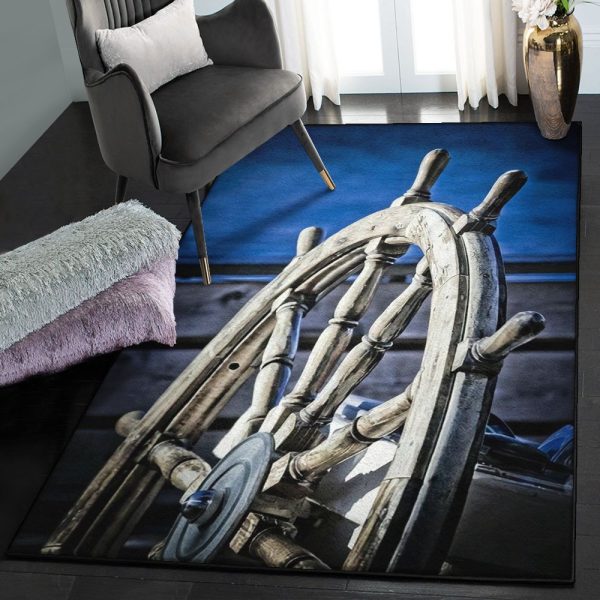 Nautical Symbols Washable Rugs Nautical Rug Rectangle Rugs Washable Area Rug Non-Slip Carpet For Living Room Bedroom