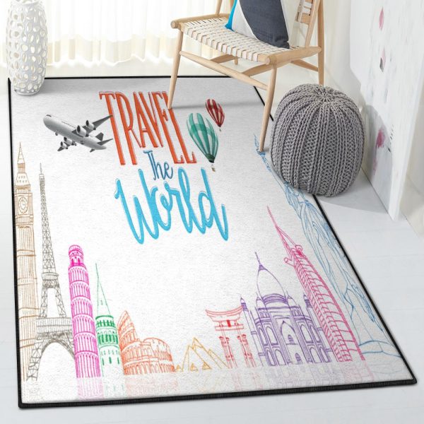 Modern Rugs Travel The World Rug Rectangle Rugs Washable Area Rug Non-Slip Carpet For Living Room Bedroom