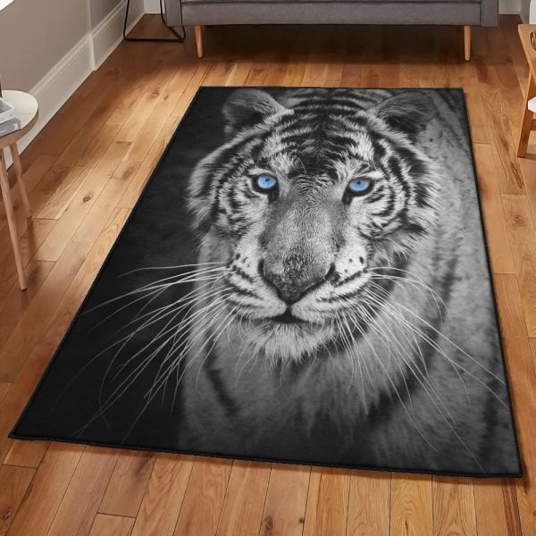 Panthera Tigris Non Shedding White Tiger Rug Rectangle Rugs Washable Area Rug Non-Slip Carpet For Living Room Bedroom