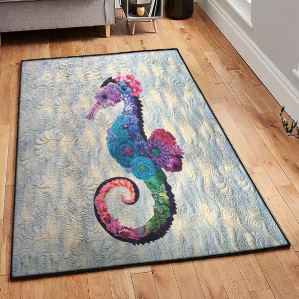 Sea Dragon Playroom Rug Seahorse Rug Rectangle Rugs Washable Area Rug Non-Slip Carpet For Living Room Bedroom