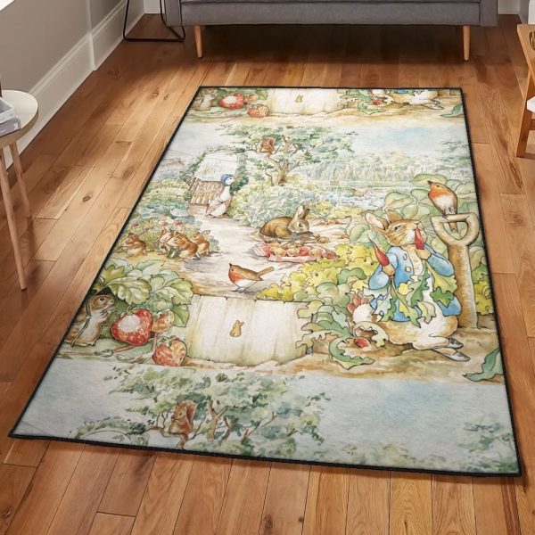 Style Rugs Peter Rabbit Cute Country Style Rug Rectangle Rugs Washable Area Rug Non-Slip Carpet For Living Room Bedroom