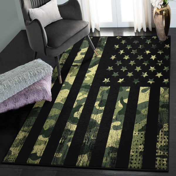 Usa Playroom Rug Green Camouflage American Flag Rug Rectangle Rugs Washable Area Rug Non-Slip Carpet For Living Room Bedroom