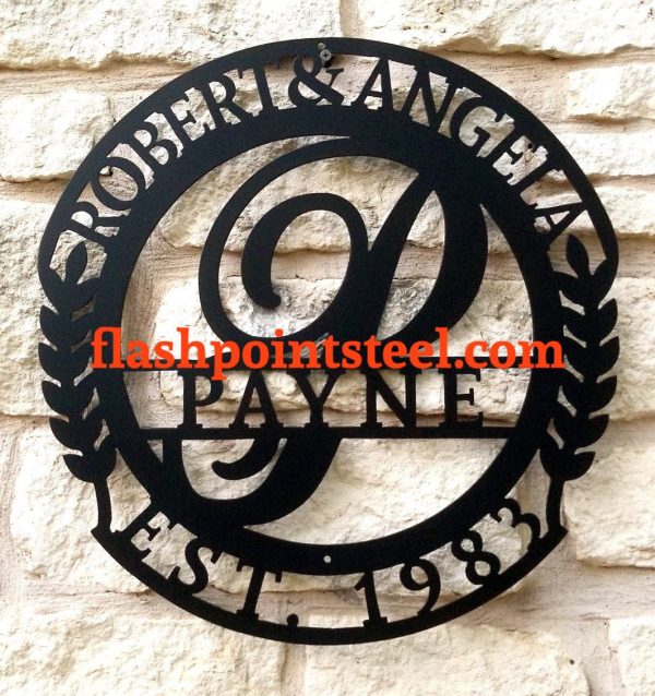 Wreath Monogram, Metal Wall Art, Steel Art, Holiday Gift, Personalized