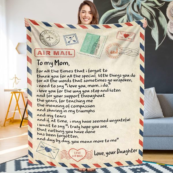 Blanket Love Letter to My Mom Personalized Printed Air Mail Throw Blan