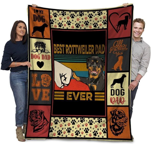 Best Rottweiler Dad Ever Rottweiler Dog Paw Fleece Blanket