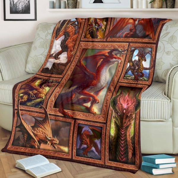 Gift For Dad Strong Power Dragon Printed Fleece Blanket