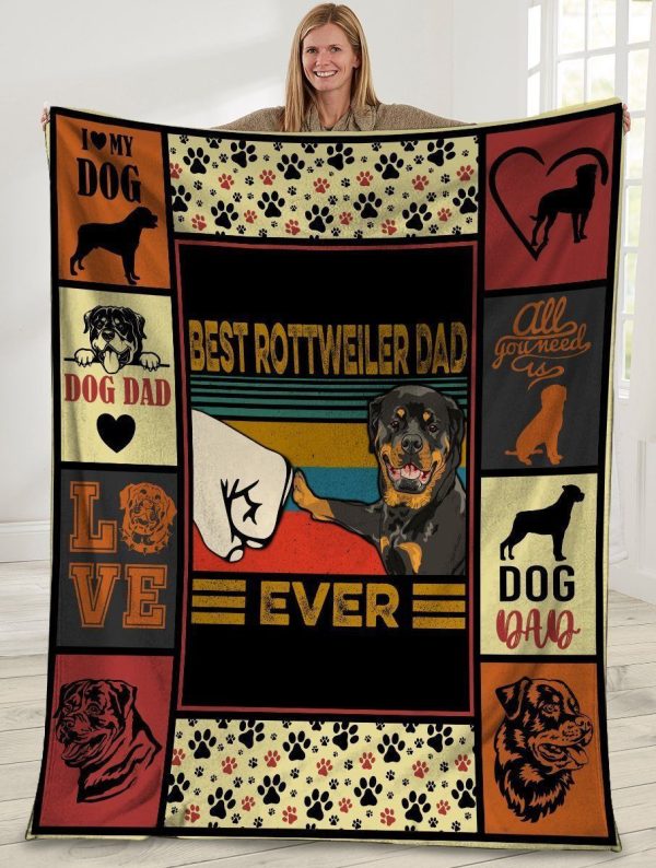 Best Rottweiler Dad Ever Rottweiler Dog Paw Fleece Blanket - Image 2