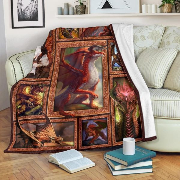 Gift For Dad Strong Power Dragon Printed Fleece Blanket - Image 2