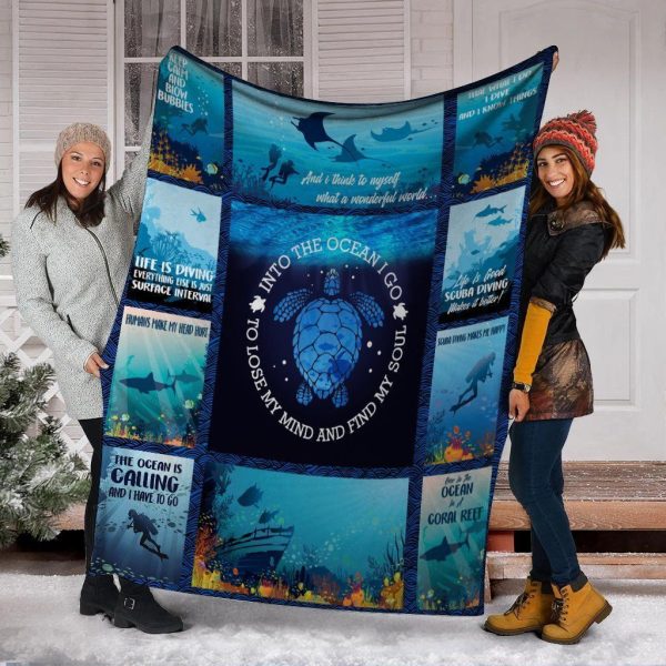 Sea Turtle And Into The Ocean I Go To Lose My Mind Fleece Blanket - Image 2