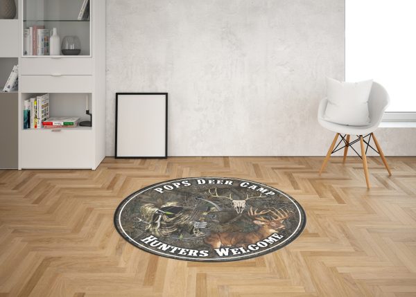 Personalized Deer Camp Round Rug, Carpet 06470