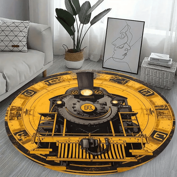 Retro Train Locomotive Pattern Round Mat Home Decor For Train Lovers