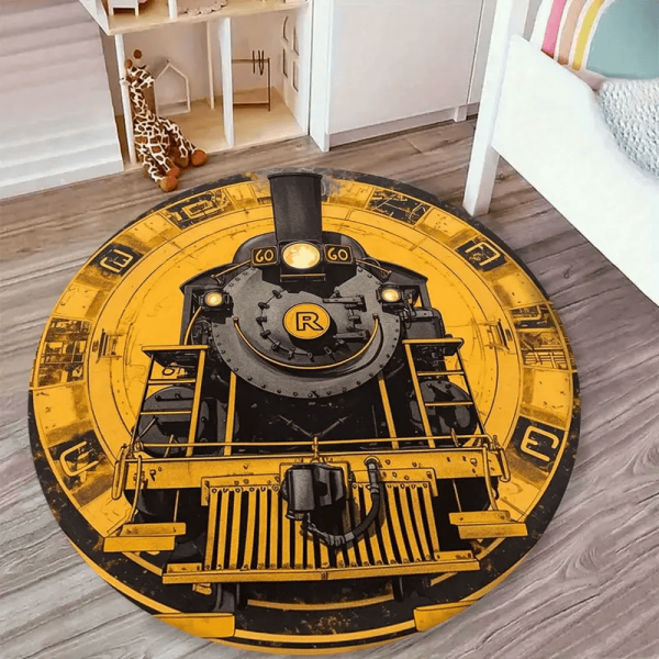 Retro Train Locomotive Pattern Round Mat Home Decor For Train Lovers - Image 5