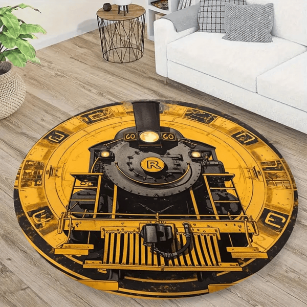 Retro Train Locomotive Pattern Round Mat Home Decor For Train Lovers - Image 7