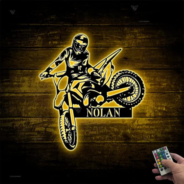 Custom Dirt Bike Metal Wall Art With Led Lights, Personalized Motocros