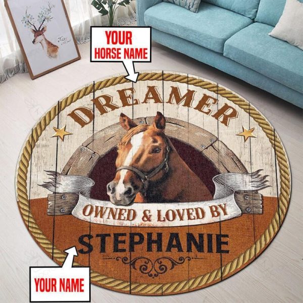 Personalized Horse Owned And Loved Round Mat Round Floor Mat Room Rugs Carpet Outdoor Rug Washable Rugs