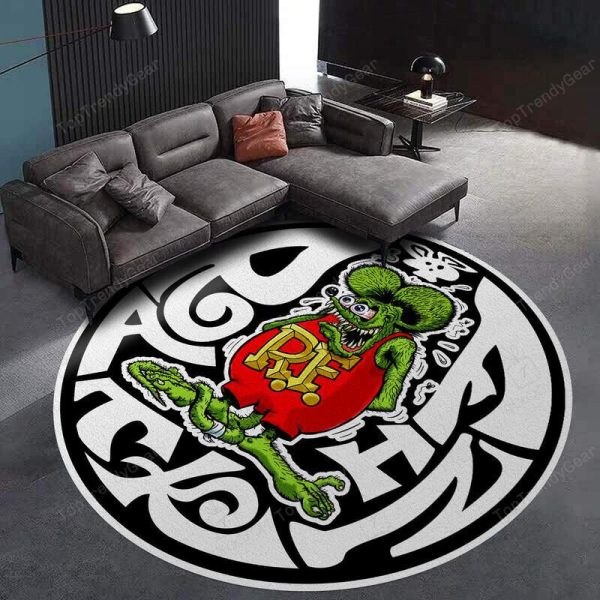 Rat Fink Hot Rod Garage Round Mat Round Floor Mat Room Rugs Carpet Outdoor Rug Washable Rugs - Image 3