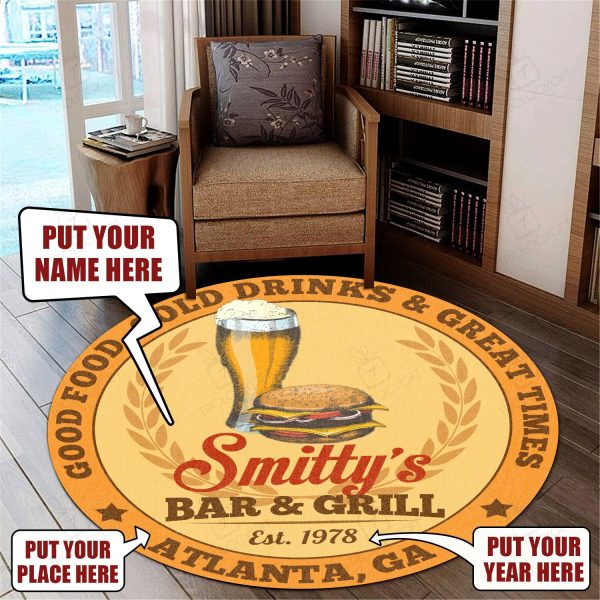 Personalized Bar And Grill Round Mat Round Floor Mat Room Rugs Carpet Outdoor Rug Washable Rugs