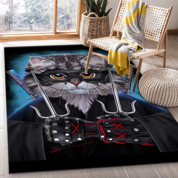 Ninja Cat Japanese Warrior Area Kitchen Rug Us Gift Decor Rectangle Area Rugs Carpet For Living Room, Bedroom, Kitchen Rugs, Non-Slip Carpet Rp123358 Print